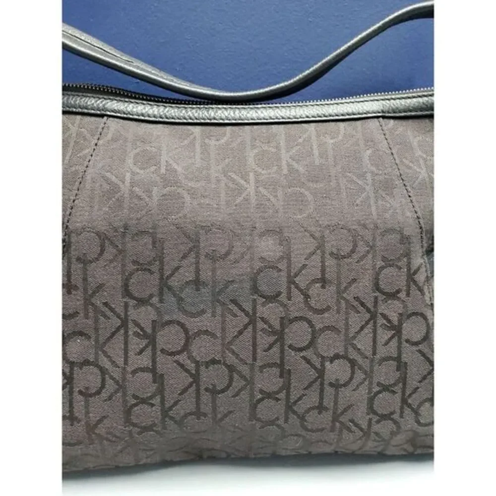 Calvin Klein Hobo Bag Womens Black Canvas‎ Shoulder Strap Silver Hardware